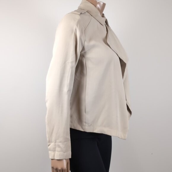 Zara Basic Waterfall Blazer Jacket Moto Draped Khaki Neutral Open Front Flowy - Picture 8 of 14